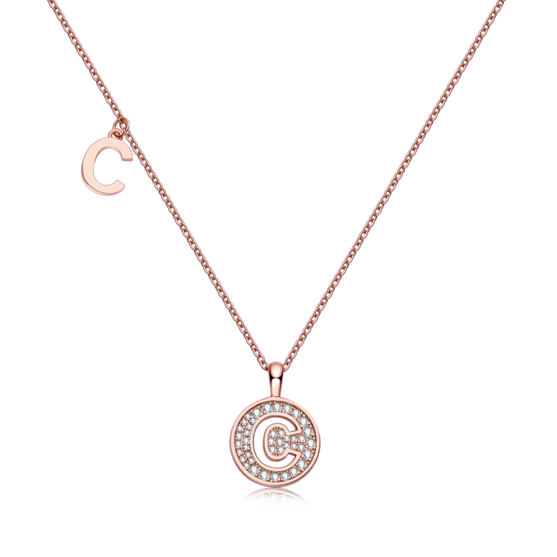 C pendant S925 silver plated rose gold Moissanite diamond light luxury letter necklace